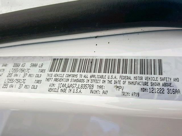 1C4AJWAG7JL835769 - 2018 JEEP WRANGLER S WHITE photo 10