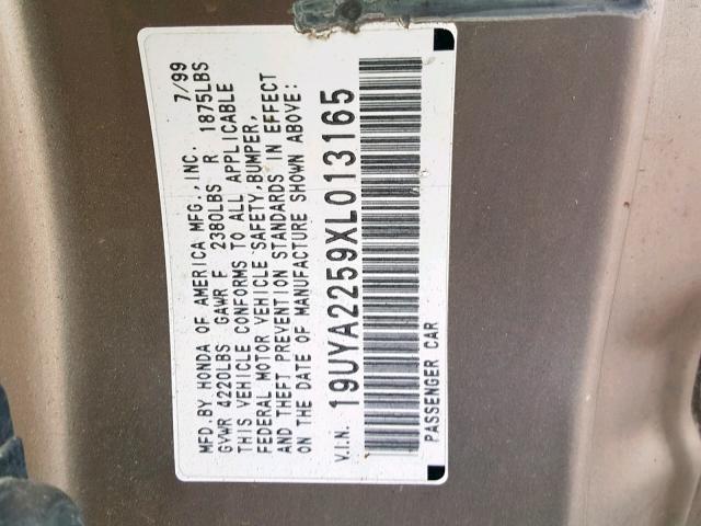 19UYA2259XL013165 - 1999 ACURA 3.0CL Grau Foto 10