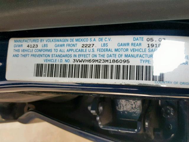 3VWVH69M23M186095 - 2003 VOLKSWAGEN JETTA GLI BLUE photo 10