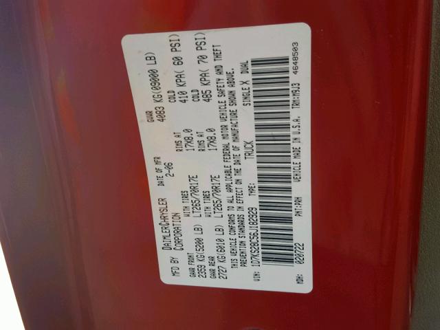 1D7KS28C56J182929 - 2006 DODGE RAM 2500 S RED photo 10