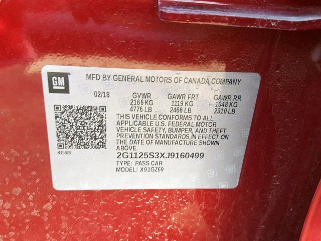 2G1125S3XJ9160499 - 2018 CHEVROLET IMPALA PRE RED photo 10