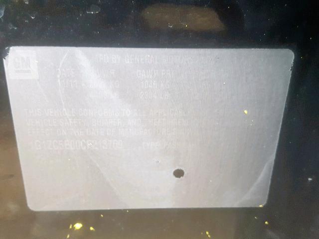 1G1ZC5E00CF213769 - 2012 CHEVROLET MALIBU 1LT შავი ფოტო 10