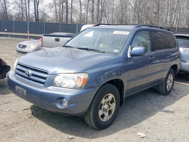 JTEGD21A950117441 - 2005 TOYOTA HIGHLANDER BLUE photo 2