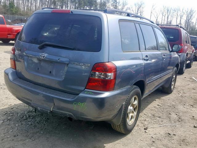 JTEGD21A950117441 - 2005 TOYOTA HIGHLANDER BLUE photo 4