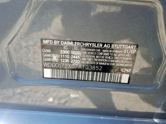 WDDDJ72X07A103852 - 2007 MERCEDES-BENZ CLS 550 BLUE photo 10