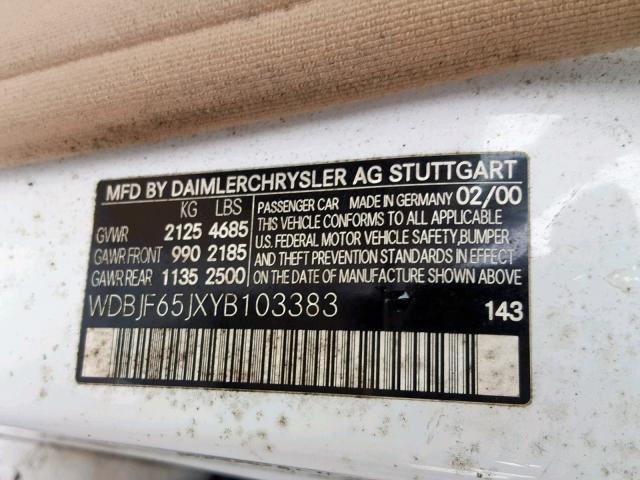 WDBJF65JXYB103383 - 2000 MERCEDES-BENZ E 320 WHITE photo 10