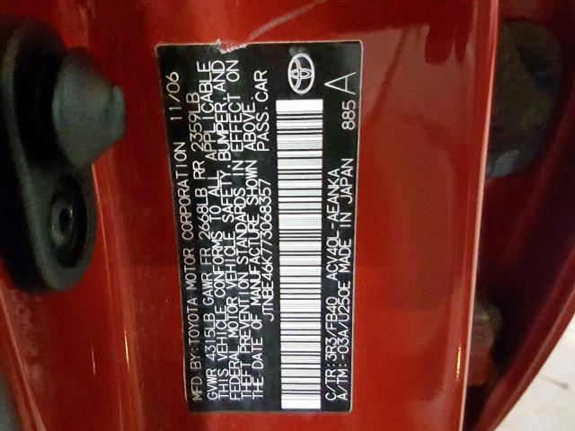 JTNBE46K773068357 - 2007 TOYOTA CAMRY NEW RED photo 10