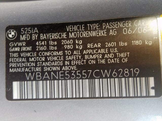 WBANE53557CW62819 - 2007 BMW 525 I  photo 10