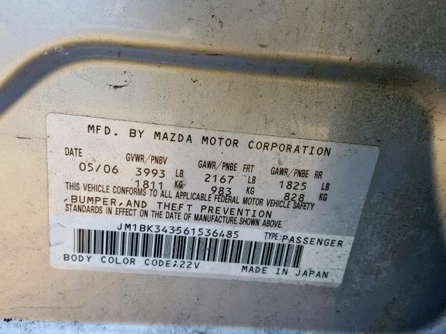 JM1BK343561536485 - 2006 MAZDA 3 HATCHBAC SILVER photo 10