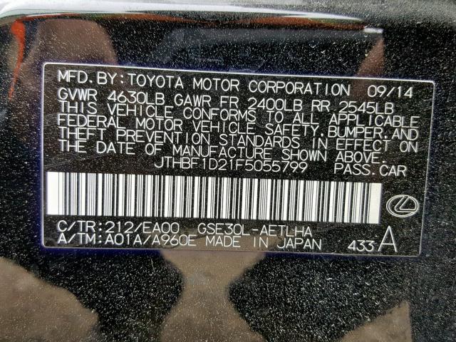 JTHBF1D21F5055799 - 2015 LEXUS IS 250 BLACK photo 10