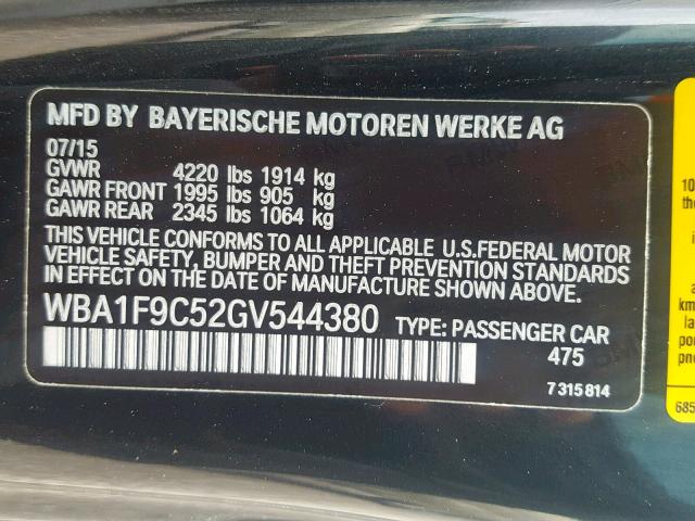 WBA1F9C52GV544380 - 2016 BMW 228 I BLACK photo 10