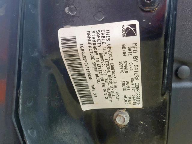 1G8AJ52F95Z107030 - 2005 SATURN ION LEVEL BLACK photo 10