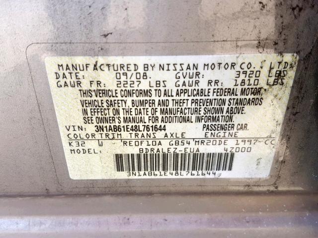 3N1AB61E48L761644 - 2008 NISSAN SENTRA 2.0 GREEN photo 10