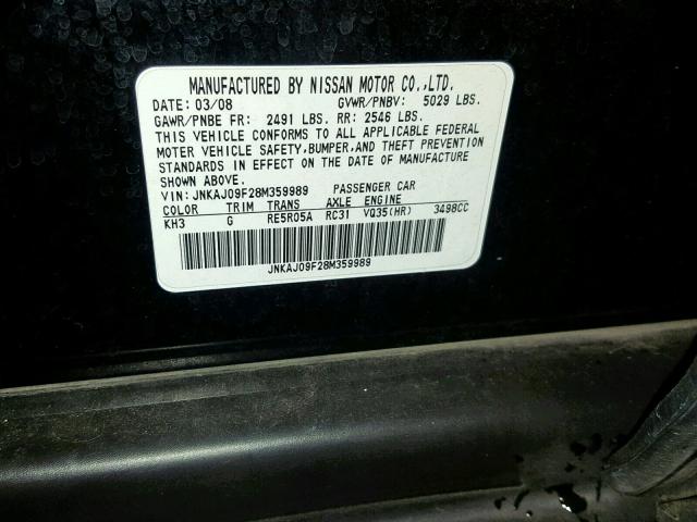 JNKAJ09F28M359989 - 2008 INFINITI EX35 BASE BLACK photo 10
