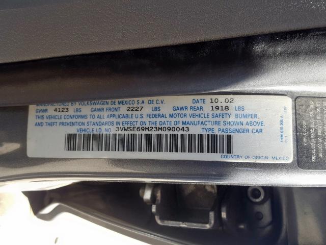 3VWSE69M23M090043 - 2003 VOLKSWAGEN JETTA GLS  photo 10