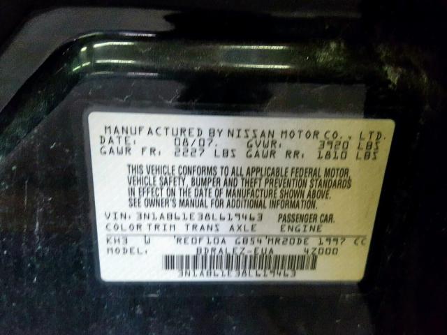 3N1AB61E38L619463 - 2008 NISSAN SENTRA 2.0 BLACK photo 10