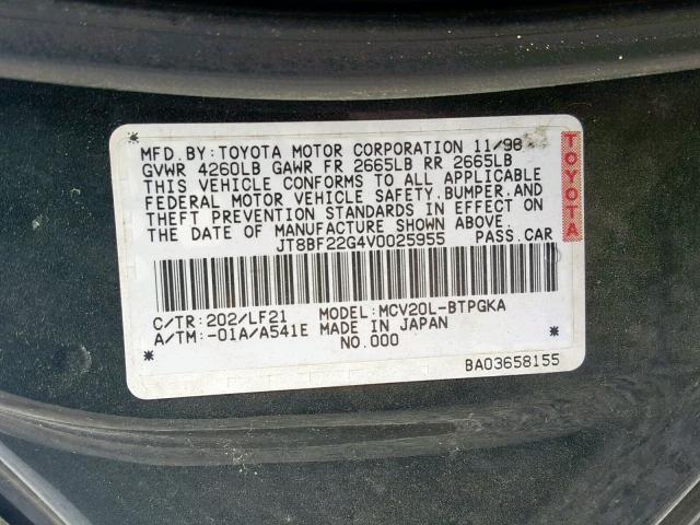 JT8BF22G4V0025955 - 1997 LEXUS ES 300 BLACK photo 10