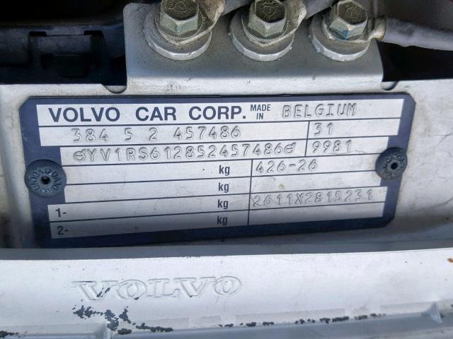 YV1RS612852457486 - 2005 VOLVO S60 SILVER photo 10