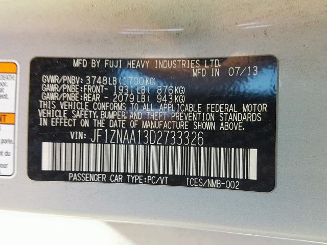 JF1ZNAA13D2733326 - 2013 TOYOTA SCION FR-S SILVER photo 10