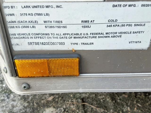 5RTBE1623ED037003 - 2014 UTILITY TRAILER Boz foto 10