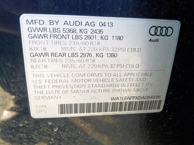 WA1LFAFPXDA094596 - 2013 AUDI Q5 PREMIUM PLUS  photo 10