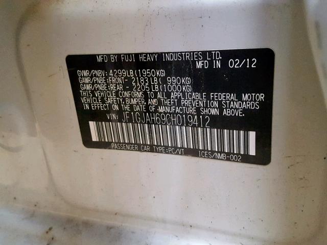 JF1GJAH69CH019412 - 2012 SUBARU IMPREZA LI WHITE photo 10