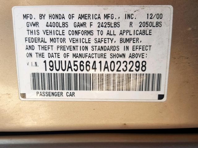 19UUA56641A023298 - 2001 ACURA 3.2TL GOLD photo 10