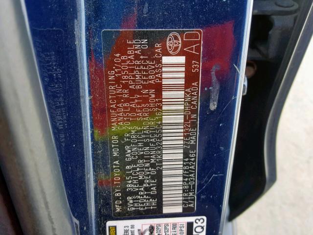 2T1KR32E55C416731 - 2005 TOYOTA MATRIX BLUE photo 10