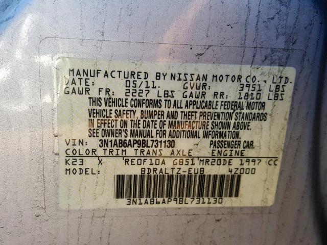 3N1AB6AP9BL731130 - 2011 NISSAN SENTRA 2.0 SILVER photo 10