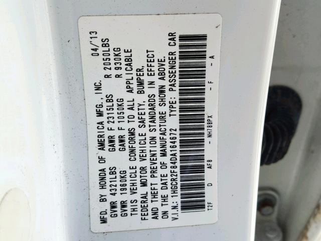 1HGCR2F84DA164672 - 2013 HONDA ACCORD EXL WHITE photo 10