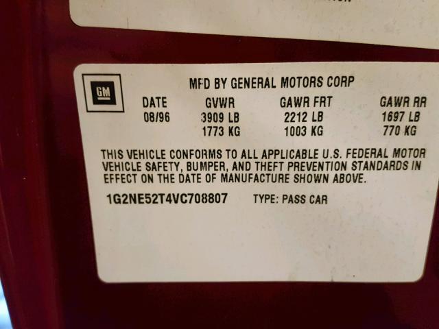 1G2NE52T4VC708807 - 1997 PONTIAC GRAND AM S MAROON photo 10