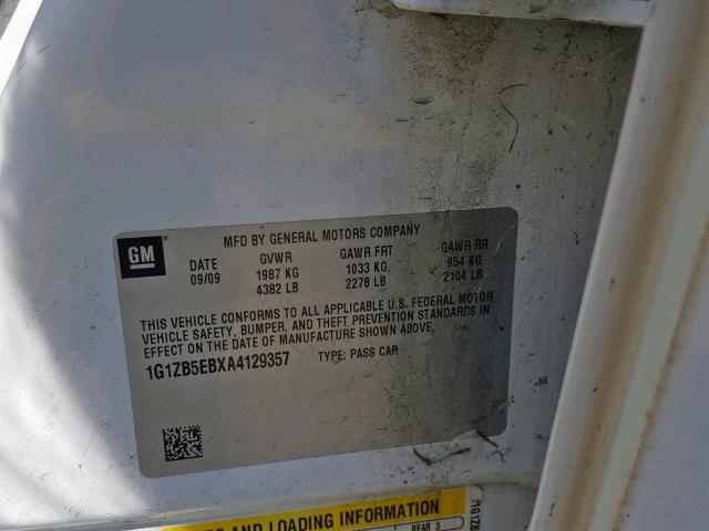 1G1ZB5EBXA4129357 - 2010 CHEVROLET MALIBU LS WHITE photo 10