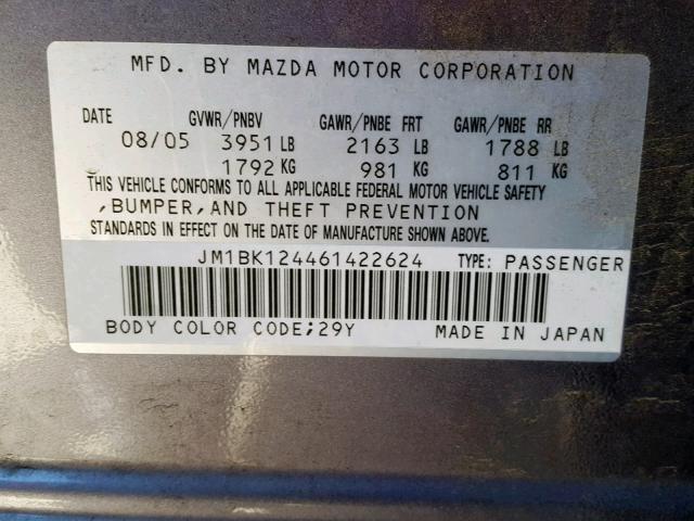 JM1BK124461422624 - 2006 MAZDA 3 S GRAY photo 10