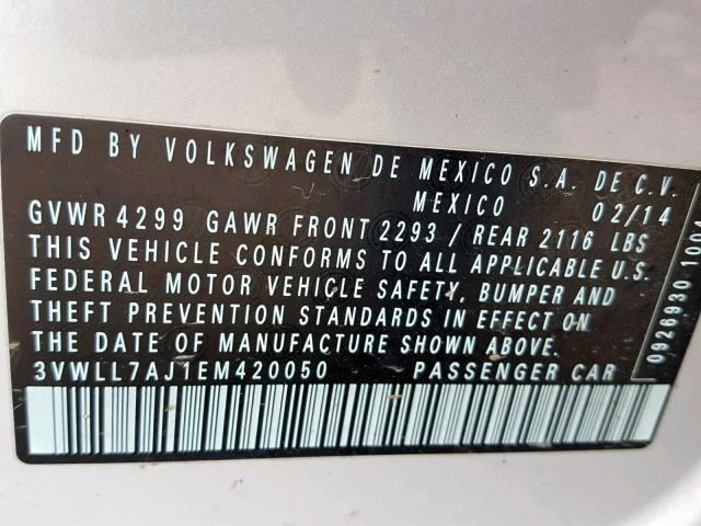 3VWLL7AJ1EM420050 - 2014 VOLKSWAGEN JETTA TDI SILVER photo 10