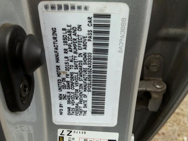 5Y2SL65816Z433333 - 2006 PONTIAC VIBE SILVER photo 10