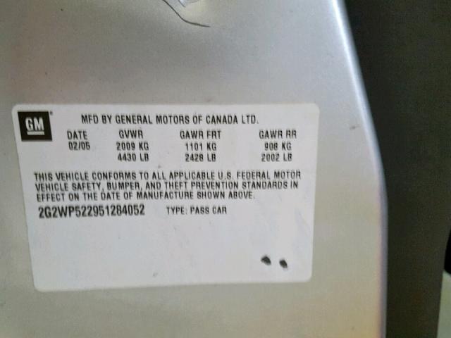 2G2WP522951284052 - 2005 PONTIAC GRAND PRIX 银色 照片 10