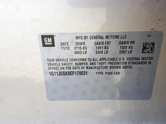 1G11J5SX8EF170631 - 2014 CHEVROLET MALIBU LTZ 金色 照片 10