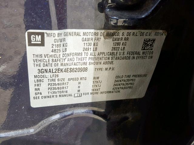 3GNAL2EK4ES620908 - 2014 CHEVROLET CAPTIVA LS 蓝色 照片 10