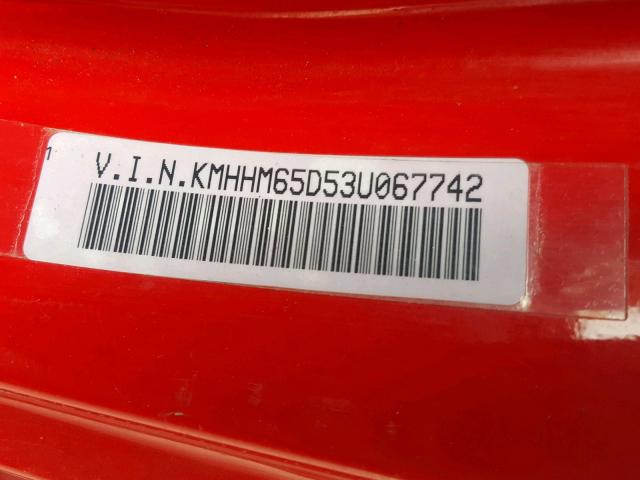 KMHHM65D53U067742 - 2003 HYUNDAI TIBURON RED photo 10