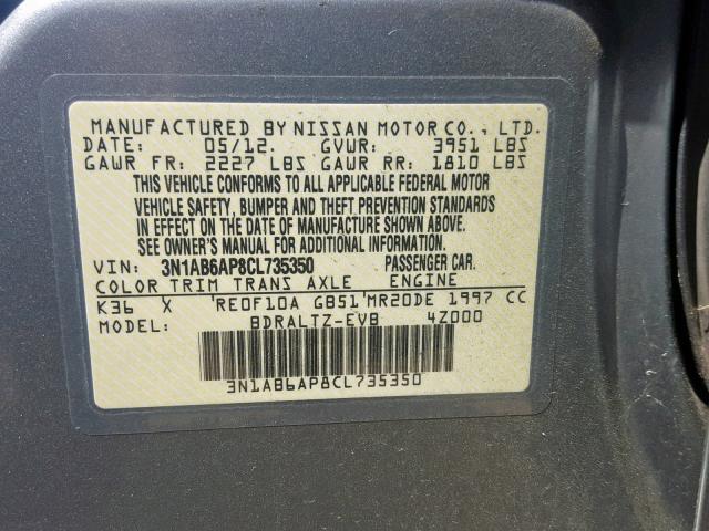 3N1AB6AP8CL735350 - 2012 NISSAN SENTRA 2.0 GRAY photo 10