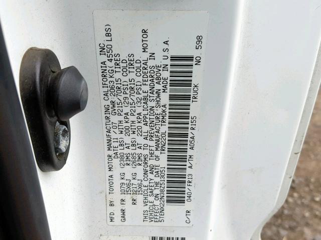 5TENX22N38Z513051 - 2008 TOYOTA TACOMA WHITE photo 10