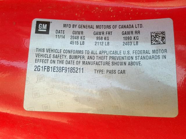 2G1FB1E38F9185211 - 2015 CHEVROLET CAMARO LS RED photo 10