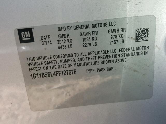 1G11B5SL4FF127576 - 2015 CHEVROLET MALIBU LS SILVER photo 10