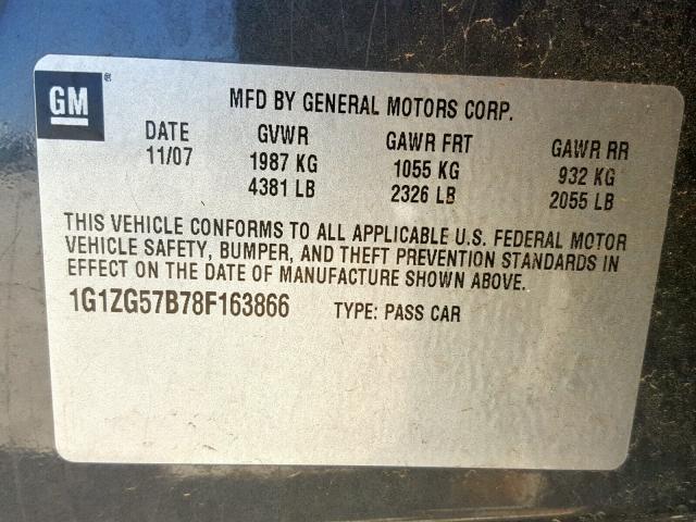 1G1ZG57B78F163866 - 2008 CHEVROLET MALIBU LS CHARCOAL photo 10