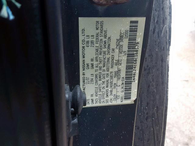 1N4BL24E68C168579 - 2008 NISSAN ALTIMA 3.5 BLUE photo 10