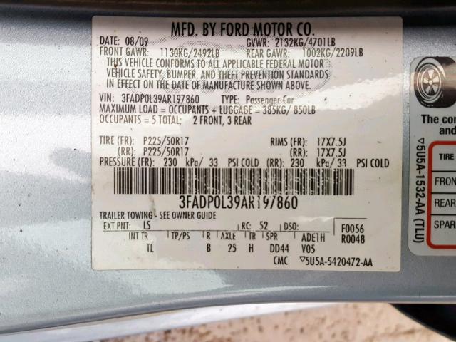 3FADP0L39AR197860 - 2010 FORD FUSION HYB BLUE photo 10