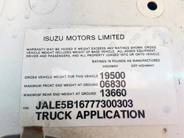 JALE5B16777300303 - 2007 CHEVROLET ISUZU WHITE photo 10