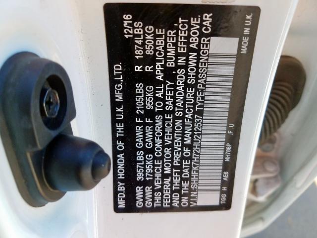 SHHFK7H72HU212537 - 2017 HONDA CIVIC EXL  照片 10