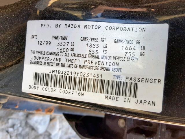 JM1BJ2219Y0231451 - 2000 MAZDA PROTEGE ES BLACK photo 10