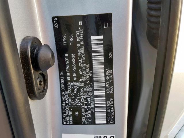 JTJBM7FX1G5139137 - 2016 LEXUS GX SILVER photo 10